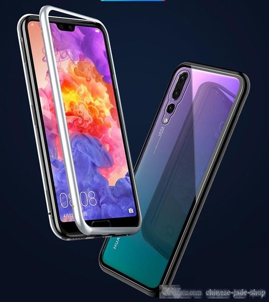 

magnetic adsorption tempered glass back metal phone case for huawei p20 pro p20 lite honor 10 mate 10 xiaomi 8 8 se full coverage frame 50pc