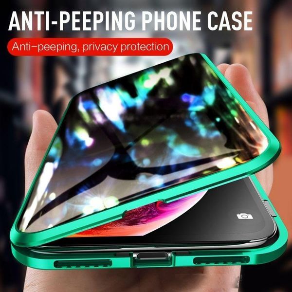 

vip phone anti-peeping full body case clear tempered glass metal bumper protection privacy cover