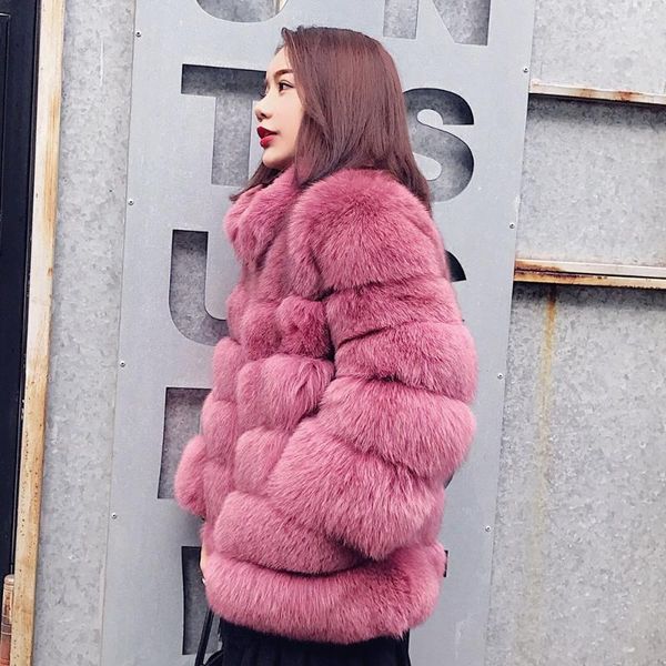 

women's fur & faux vintage fluffy coat women stand collar furry fake winter outerwear pink 2021 casual party overcoat, Black