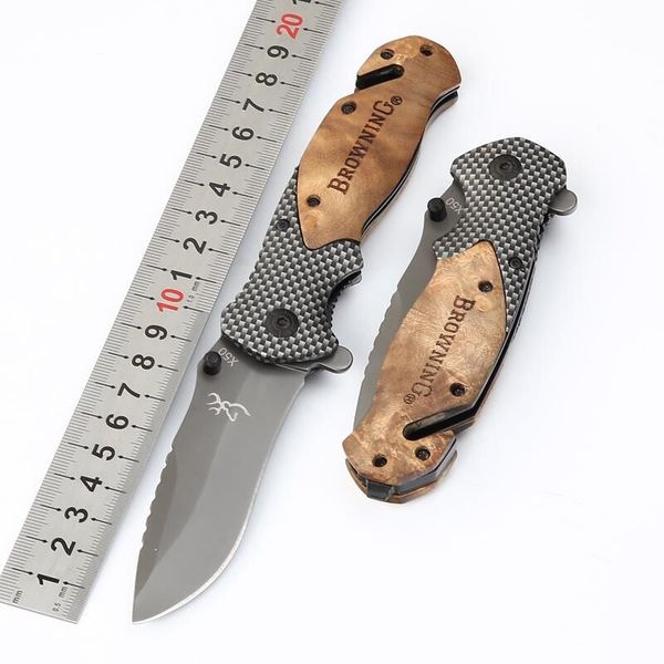 

browning knife x50 tactical pocket knives outdoor wood handle stainless steel blade flipper hunting folding knife