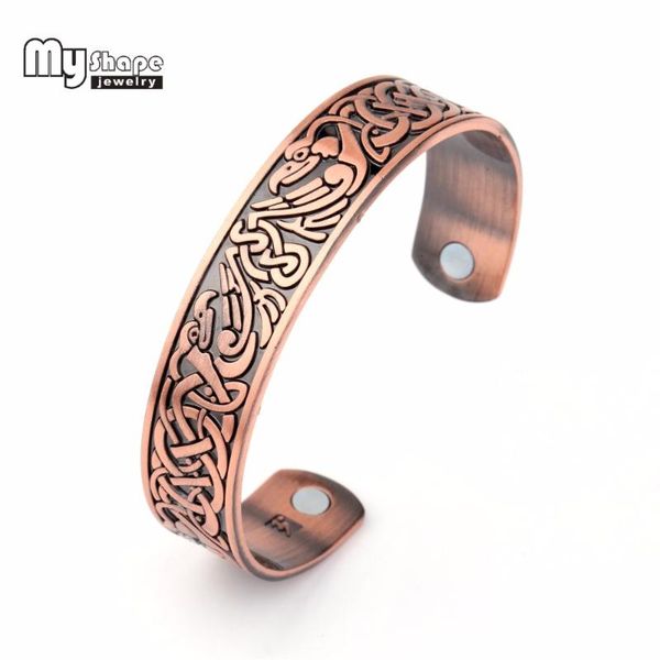 

my shape viking bracelet with phoenix totem magnetic pieces setting for health care fitness men classical copper, Black