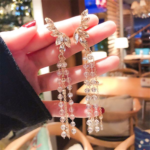

dangle & chandelier fyuan shiny rhinestone drop earrings for women 2021 bijoux long tassel angel statement jewelry, Silver