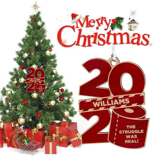 

2020 christmas ornaments personalized toilet paper with lanyard tree decorations wooden pendent new year home decor party toys e92402