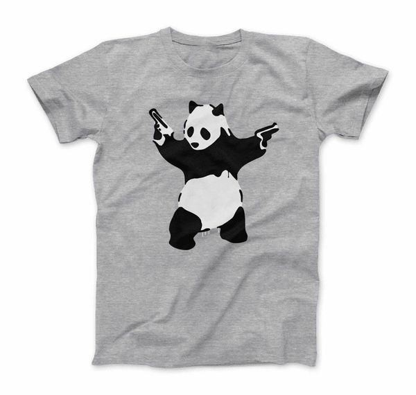

banksy pandamonium armed panda artwork t-shirt basic models tee shirt