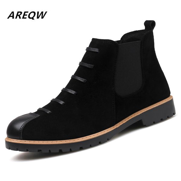 

2020 autumn and winter boots korean version of the trend of men's leather casual boots england wind set foot men's, Black