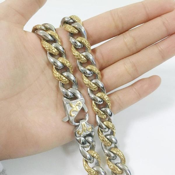 

heavy huge 15mm gold color cuban curb link chain stainless steel necklace/bracelet biker mens gift 7-40 inch custom size, Silver