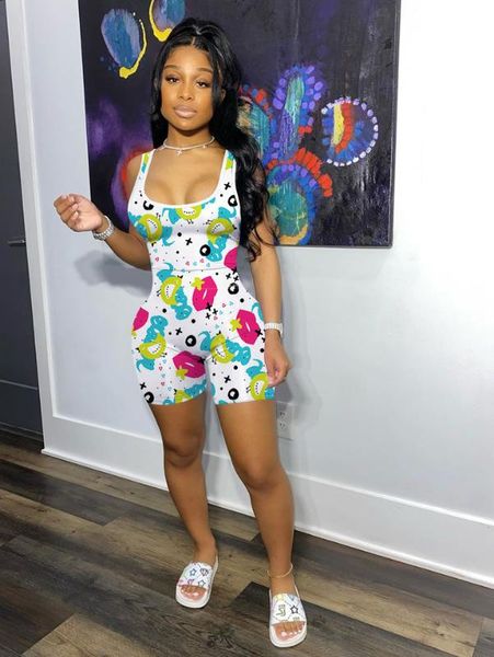 

women's jumpsuits & rompers women summer sleeveless playsuit cartoon cat romper jumpsuit slim skinny bodycon womems, Black;white