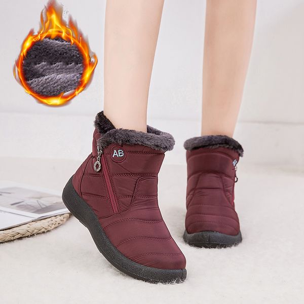 

women's waterproof warm snow boots 2020 winter women plush flats woman zip ankle boots ladies footwear female shoes plus size, Black