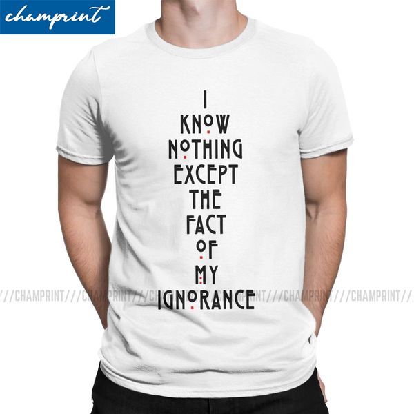 

men t-shirts i know nothing except the fact of my ignorance awesome 100% cotton tees short sleeve ajin human anime t shirts