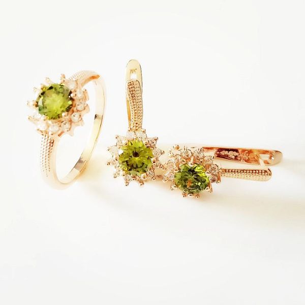 

new fashion jewelry set 585 gold color women jewelry accessories trendy round green cubic zircon earring/ring sets, Silver