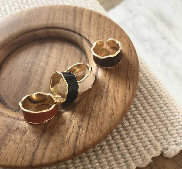 

cluster rings colorful irregular wave enamel glaze metal opening ring for women girls party adjustable wedding simple retro jewelry, Golden;silver