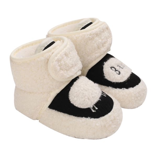 

kid winter thick baby girl shoes round toe boots for boy cotton warm toddler girl snow ankle slip-on baby padded boots 0-1 years, Black;grey