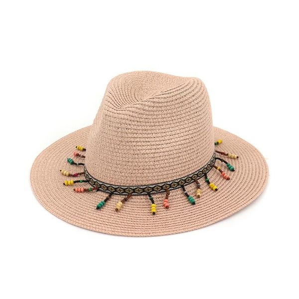 

wide brim hats 2021 summer straw jazz sun hat with ribbon trim cap beach solid fedora protection caps for man and women, Blue;gray