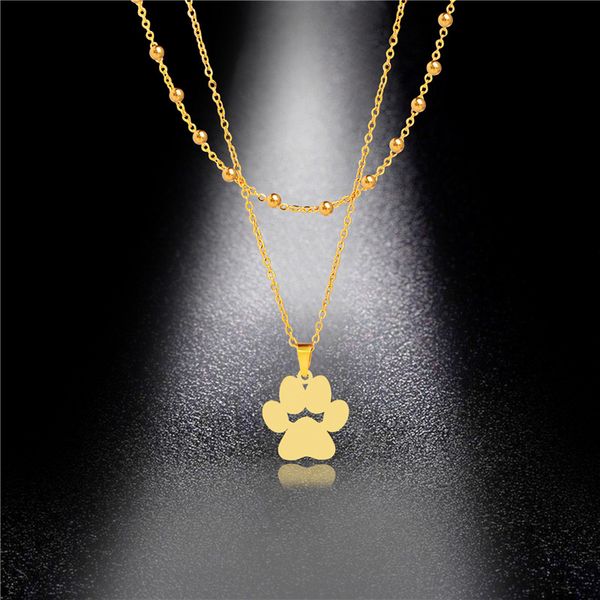 

pendant necklaces stainless steel inter-bead double-layer necklace cat claw and foot female accessories, Silver