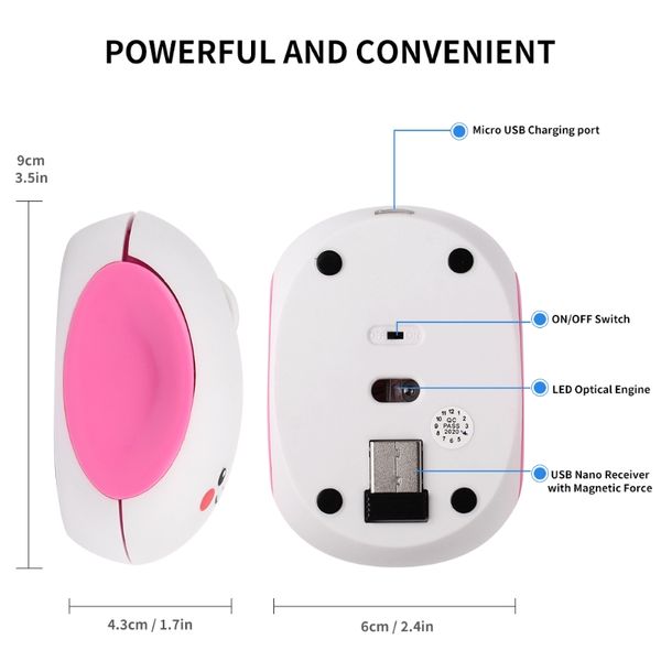 

cute cartoon silent rechargeable 2.4ghz optical mice 1600dpi usb wireless mouse u90d