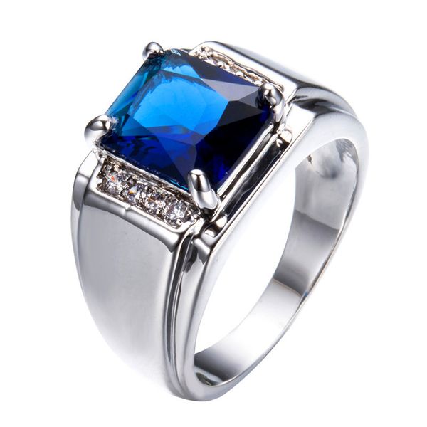 

wedding rings big square blue/white zircon engagement for men vintage fashion jewelry male silver color ring gifts boyfriend, Slivery;golden