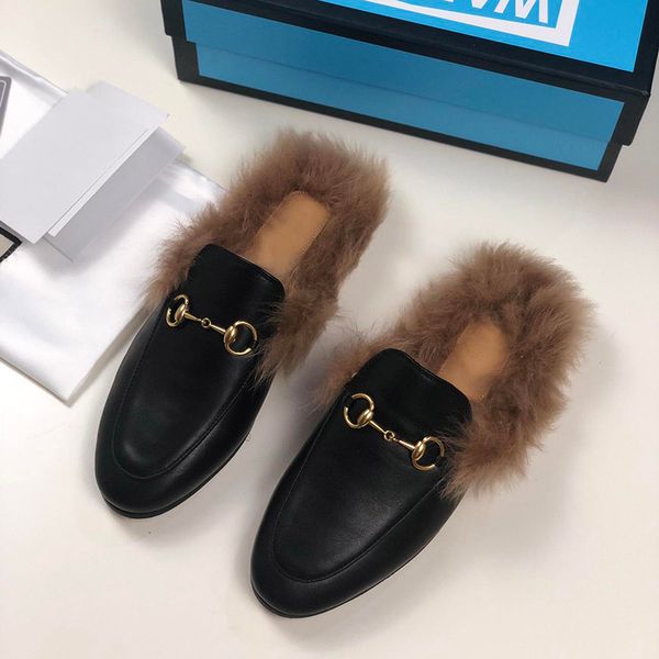 

designer princetown embroidered leather slipper women luxury embroidered slipper genuine leather velvet lady casual shoes women's pumps, Black