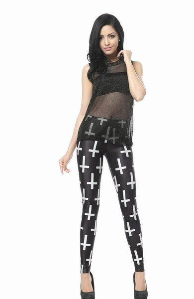 

slim new arrival fashion women cross black leggings milk printed leggings fitness drop shipping