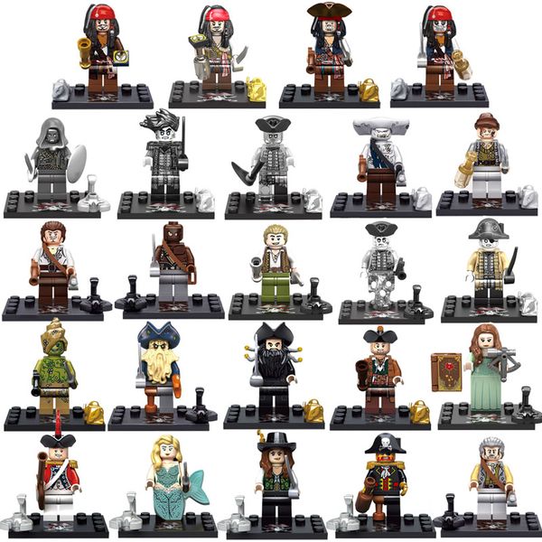 

8pcs caribbean pirate black pearl mini toy figure captain jack sparrow william davy jones elizabeth barbossa salazar building block