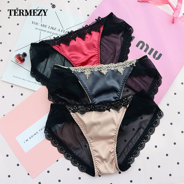 

women's panties termezy lace women panty seamless silk underwear low-rise lingerie drop, Black;pink