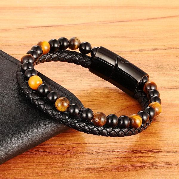 

charm bracelets classic special style leather and beaded diy combination stitching men's stainless steel black button bracelet for boys, Golden;silver