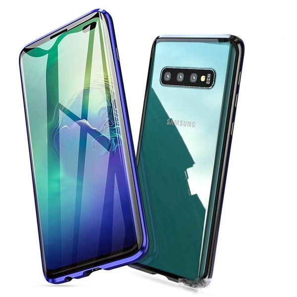 

360Â° full protection magnetic flip case for samsung s10 s10 plus double-sided glass and metal phone cover with built-in screen protector