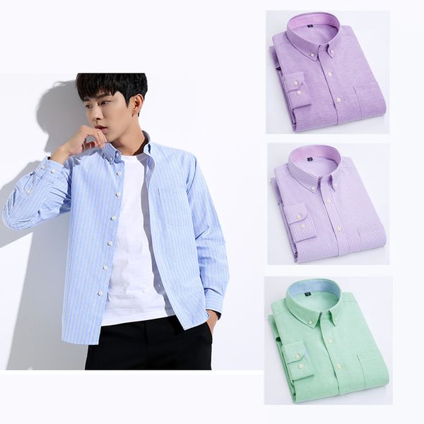

men's casual shirts summer high-quality oxford fabric long-sleeved shirt, loose korean striped single-breasted shirt jacket,size:s-2xl, White;black