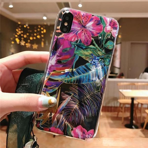 

luxury electroplated flower phone shell soft tpu phone case slim cover shockproof slim back cover for apple 7 8plus xr x max 11