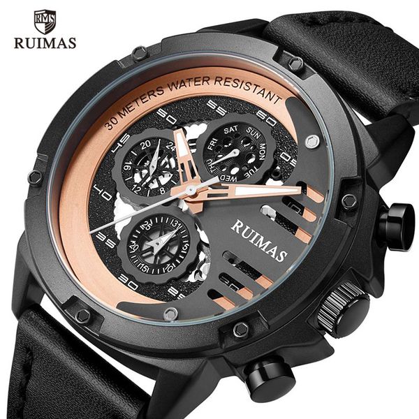 

wristwatches ruimas army sports watch men 2021 luxury clock leather quartz watches male brand relogio masculino week wristwatch 568, Slivery;brown