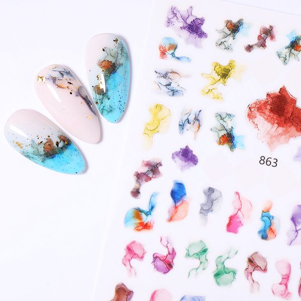 

1 sheet ripple colorful 3d nail stickers marble blooming nail transfer decals slider diy marble art decorarion, Black
