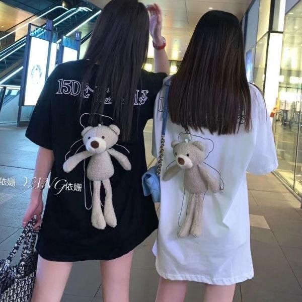 

high-quality version of the back strap bear joker spring style new design sense web celebrity with cartoon t-shirt popular logo shirt, Black