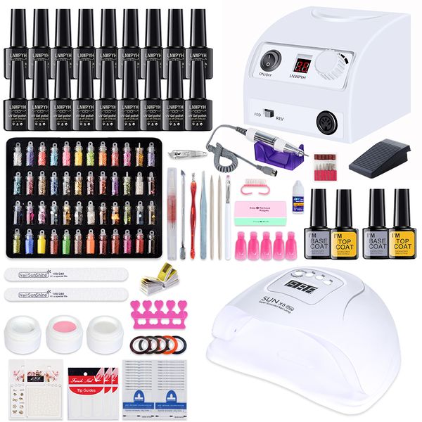 

nail art kits set with 54/24wnail dryer choose 18/12 color gel polish kit 35000rpm electric drill machine manicure