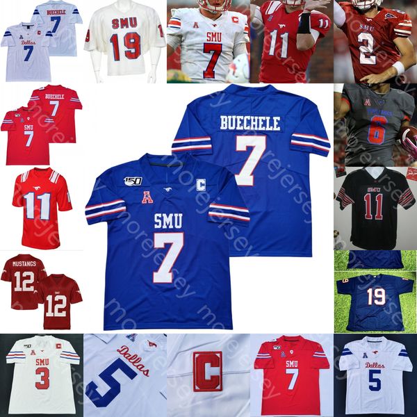 Authentische SMU Mustangs NCAA -Fußballtrikots - Verschiedene Spieler hochwertige Stoffteamfarben