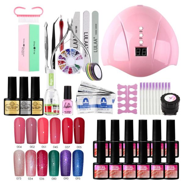 

nail art kits set uv led lamp dryer with 2/12 pcs gel polish kit soak off manicure tools electric drill for