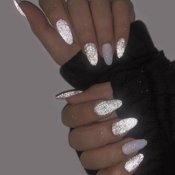 

shiny glow party nail powder chrome reflective sequin art tools reflected nail polish glitter powder for disco dancing, Silver;gold