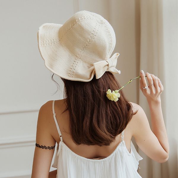 

wide brim hats "maxsiti u"the 2021 bowknot breathable cotton knitted fisherman bucket hat female folding leisure cap, Blue;gray