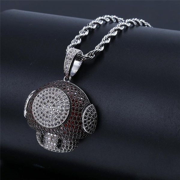 

hop shiny colorful mushroom pendant necklace charm for men women gold silver color cubic zircon jewelry rope chain