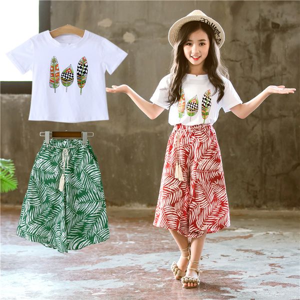 

summer clothes for girls short-sleeved shirt + pants 2pcs sets teen suit girls clothing outfits casual children tracksuit 3-14 y, White