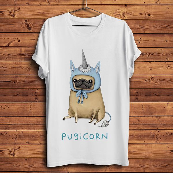 

pugcorn pug dog cosplay unicorn funny tshirt men summer new white short sleeve casual o-neck homme t shirt streetwear tee