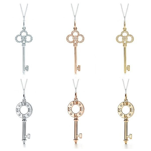 

tf juya micro pave zircon fashion indian key pendant necklaces for women girls wedding birthday gift necklace supplies, Silver