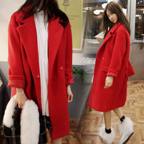 

women clothes new single buckle thick wool solid color suit collar women's plus cotton thick woolen coat jacket women, Black