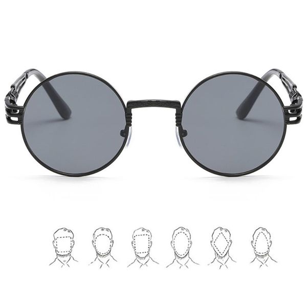 

gothic steampunk sunglasses men women metal wrapeyeglasses round shades brand designer sun glasses mirror uv400, White;black