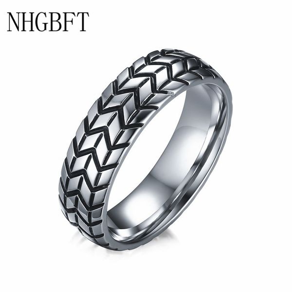 

nhgbft 6mm punk style stainless steel tire rings for mens gold color wedding ring male jewelry, Slivery;golden