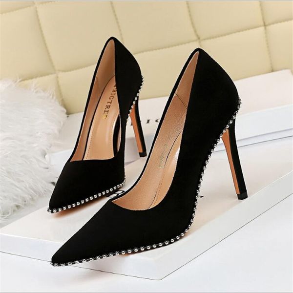 

women pumps suede female high heels black slingbacks women shoes string bead female pointed toe wedding shoes party pumps