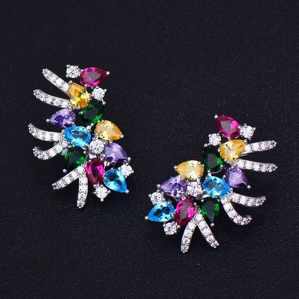 

godki brand new cubic zirconia baguette stones big stud cuff ear earrings shinning wedding earrings 3cm * 2cm, Golden;silver