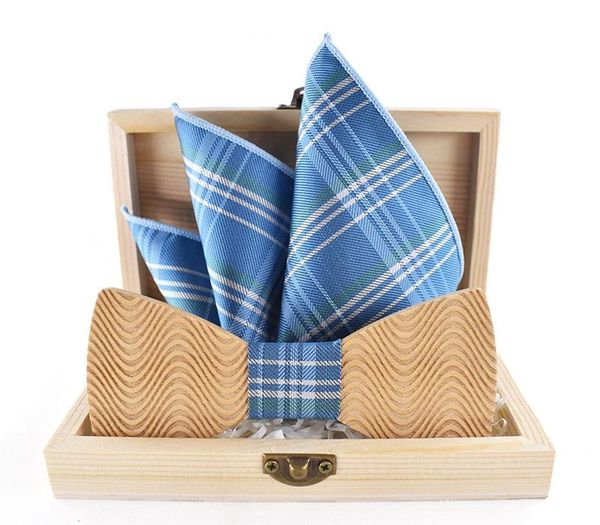 

wholesale upscale wood bowtie for man wedding wooden bow tie handkerchief set polyester pocket square skinny bow tie for men, Black;gray