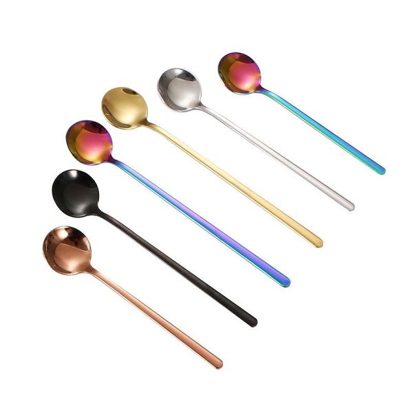 

stainless steel spoon coffee spoons long handle scoop stir tableware multi function 5 colors dessert kitchen bar 2 5bs d2