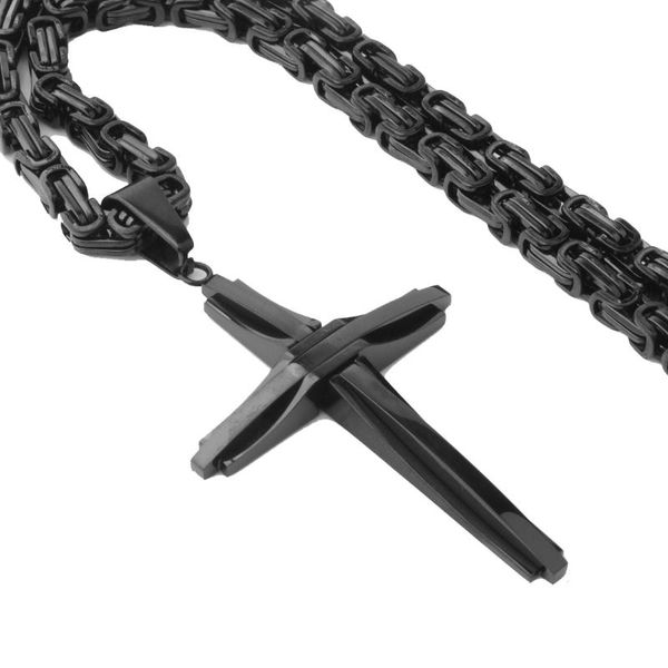 

punk black color cross pendant necklaces for men stainless steel byzantine knight cross mens necklace chain 18-36inch, Silver