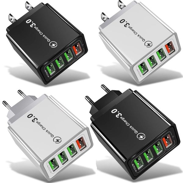 

fast quick charging 4 ports qc3.0 30w eu us plug wall charger adapter for iphone 7 8 11 samsung s10 s8 s9 android phone