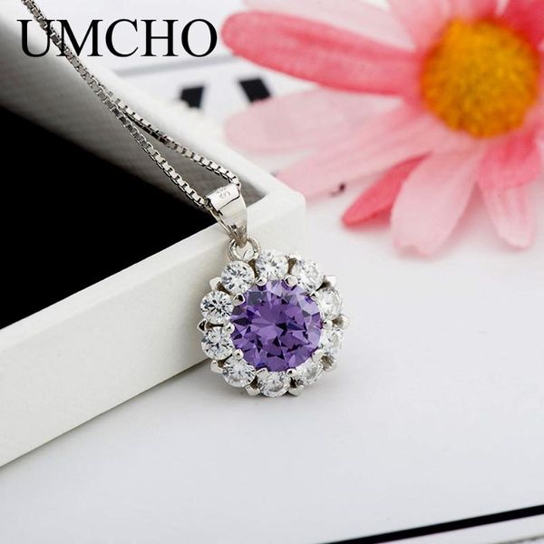

chains umcho real 925 sterling silver purple clear cubic zircon necklaces pendent wedding for wife women girl friend gifts fine jewelry